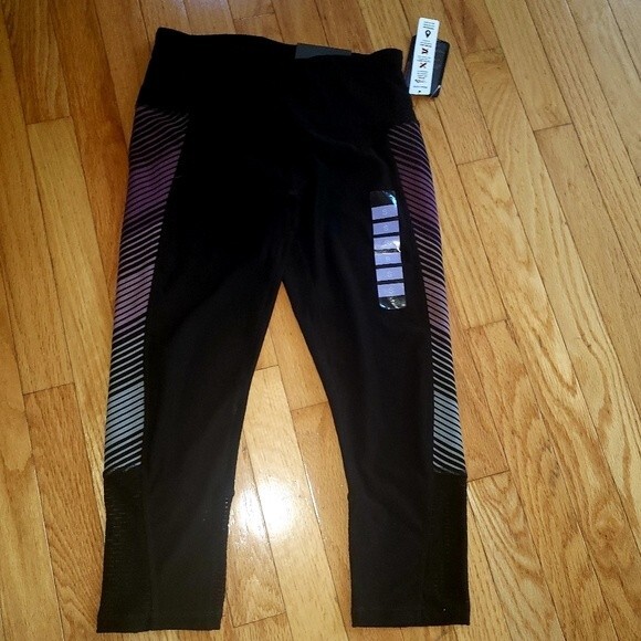 NEW RBX Legging Capri Length Size SMALL Black with Purple Grey accent. - Picture 1 of 3